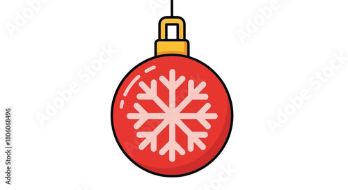 Festive Red Ornament with Snowflake Design Christmas Holiday Decoration Element