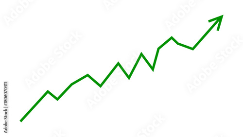 Green arrow fluctuated graph line chart moving up concept of stock market business growth, financial profit, economic growth. Business grow up arrow sign. Vector illustration.