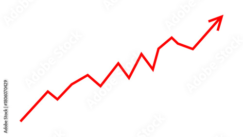 Red arrow fluctuated graph line chart moving up concept of stock market business growth, financial profit, economic growth. Red arrow indicates business risk, increasing debt. Vector illustration.