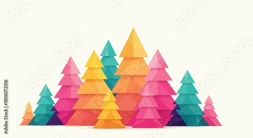Colorful Geometric Trees Illustration A Vibrant Collection of Abstract Evergreen Designs