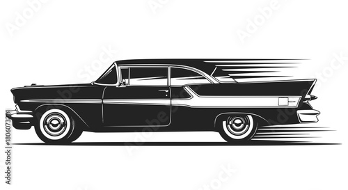 Classic car silhouette. Monochrome vector illustration. Transparent PNG version.