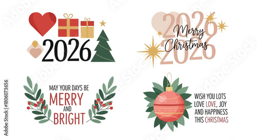 Festive Christmas Designs Celebrate with Merry Messages, Ornaments, and Year 2026 Graphics