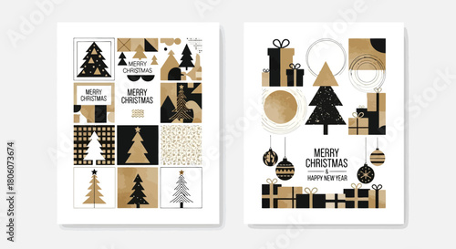 Festive Christmas Designs Geometric Black and Gold Decorations for Holiday Greetings