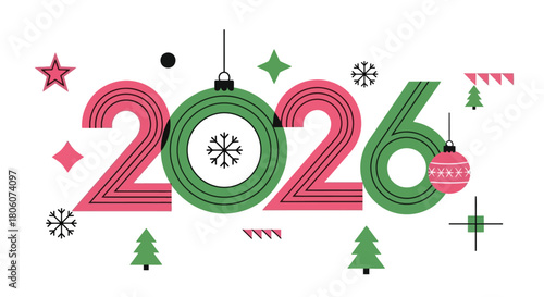 Festive 2026 A Modern Holiday Design with Christmas Elements and Geometric Decorations for the New Year