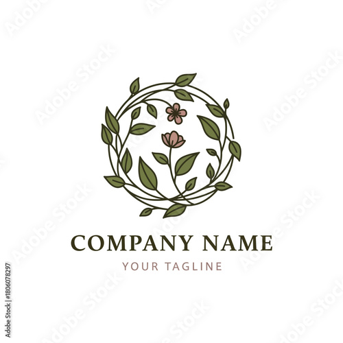Elegant floral wreath logo design for a natural beauty brand.