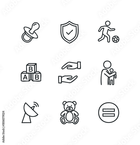 Children's rights and child protection icon set, cut out transparent