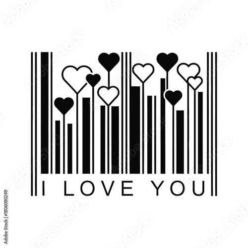Unique barcode design with hearts and the text i love you symbolizing love and affection