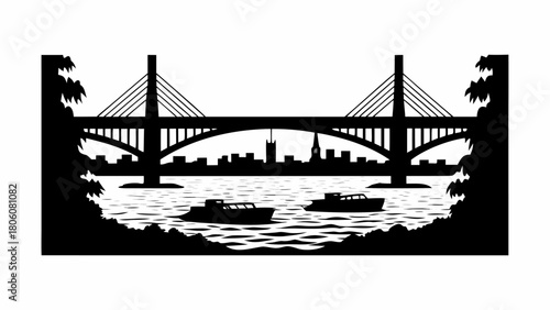 Iconic cityscape silhouette with bridge, boats, and striking architectural skyline views
