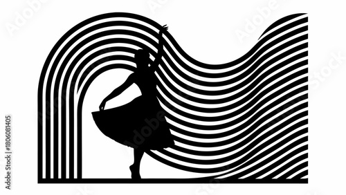 Striking ballet dancer silhouette with elegant graphic line art, movement and poise captured dramatically