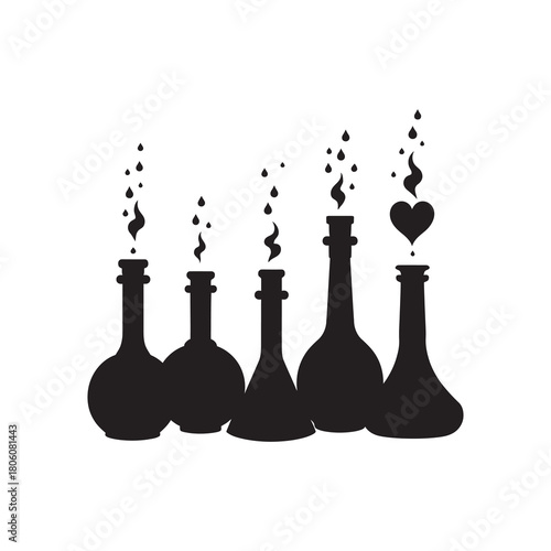 Potion brewing in laboratory beakers.