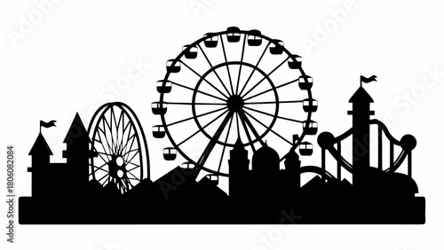 Whimsical amusement park skyline silhouette with Ferris wheel, a captivating carnival scene for joyful designs