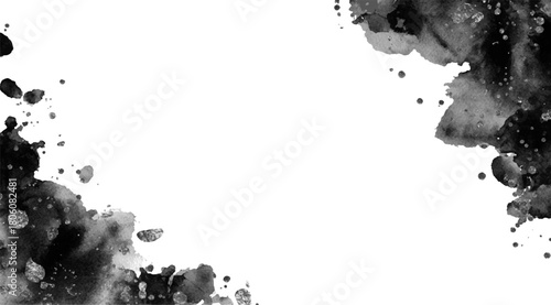 Dark Black Watercolor Glitter Corner Frame