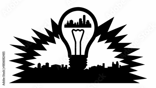 Innovative urban solution concept featuring cityscape inside lightbulb for sustainable growth ideas