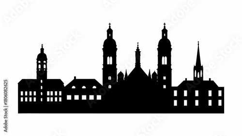 Dramatic silhouette showcases Augsburg cityscape, perfect for travel posters and design elements