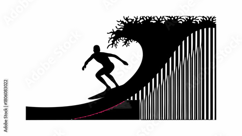 Dramatic silhouette of surfer riding a powerful wave, perfect for ocean adventure and extreme sports themes