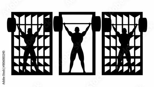 Powerful weightlifter silhouette training for peak performance in modern gym setting strength vector
