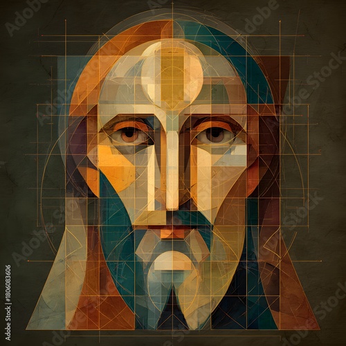 Abstract Geometric Portrait of  Jesus in Warm Tones