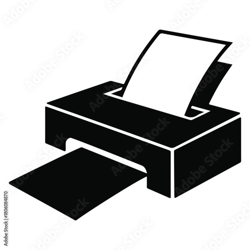 Black and white printer icon isolated on white background for printing documents, photos, and other materials in office or home