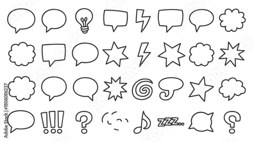 Set of handdrawn speech bubbles isolated on collection of various shapes and styles, perfect for adding a personal touch to your designs