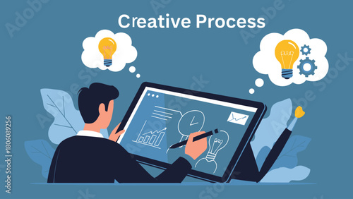 Minimal, modern vector illustrations of diverse creative professionals engaged in business, marketing, design, social media, and content creation activities. Clean lines, soft colors, flat style.