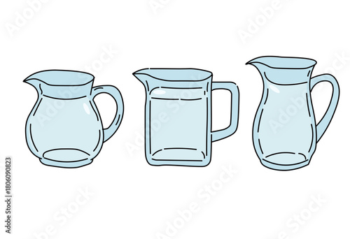 Set of pitcher outlines in various shapes for kitchen cafe and beverage design materials