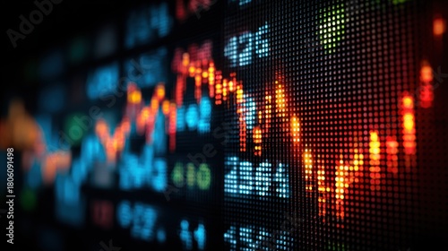 Stock exchange market chart, Stock market data on LED display. Business analysis concept.