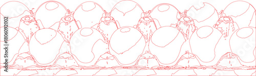 Abstract Red Outlines Forming Grouped Spherical Objects on a White Canvas Background