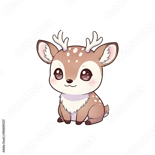 Cute Cartoon Deer Adorable Fawn Illustration with Big Eyes, White Background, and Antlers