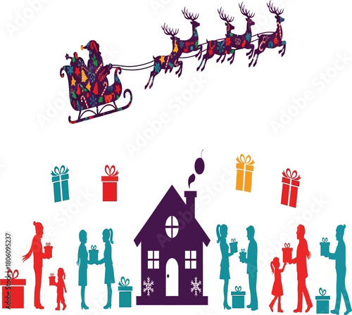 Colorful christmas celebration santas sleigh, gifts, and festive gatherings isolated on white background