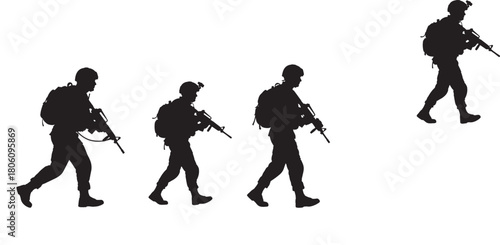 Soldiers marching in silhouette