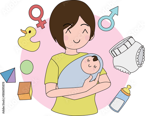 赤ちゃんを抱く母親の育児イメージ