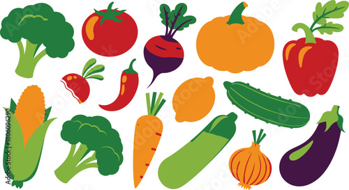 Colorful Assortment of Fresh Vegetables Broccoli, Tomato, Beet, Pumpkin, Corn, Carrot, and More