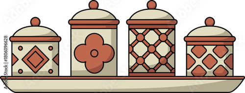 Decorative Ceramic Kitchen Canisters Set with Lids and Floral, Geometric Patterns Tray