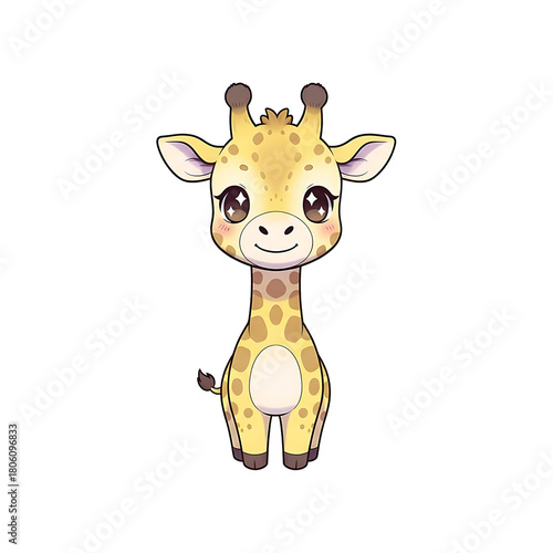 Adorable cartoon giraffe with big eyes, a cute illustration for children's books and designs