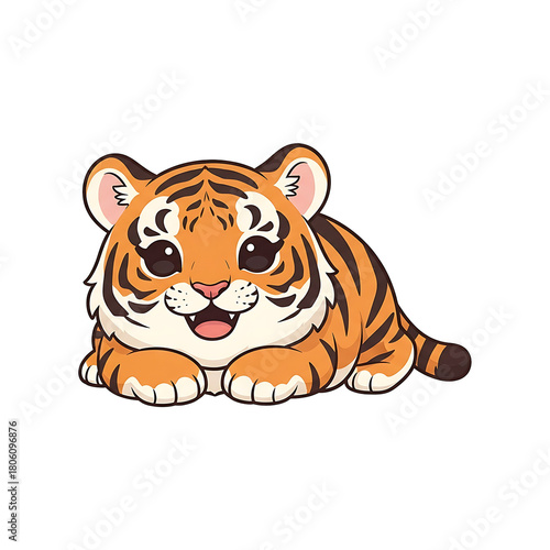 Adorable Baby Tiger Cartoon Illustration With Orange and Black Stripes on White Background