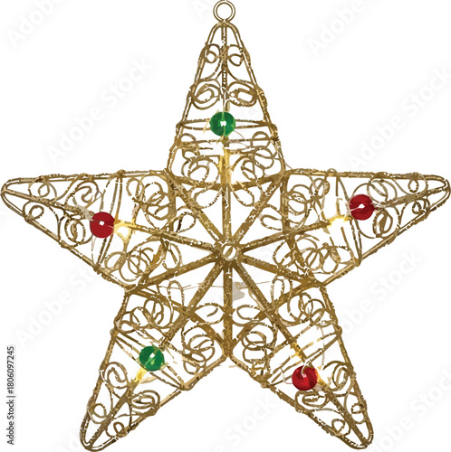 Elegant gold star ornament with lights for festive holiday decorations indoors