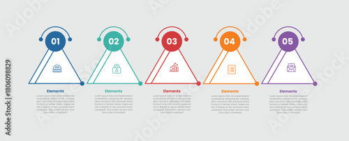 5 elements infographic comparison diagram with sharp triangle shape with circle badge on top with 5 step for slide presentation