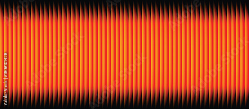 Orange, Black Wave Glass Background. Abstract Vertical Interference Pattern with Gradient Glow and Symmetrical Contrast. Vector illustration