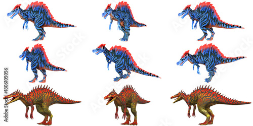 Fototapeta Naklejka Na Ścianę i Meble -  Colorful dinosaur illustrations in different poses.