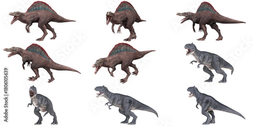 Fototapeta Naklejka Na Ścianę i Meble -  Illustration of fierce dinosaurs in dynamic poses.