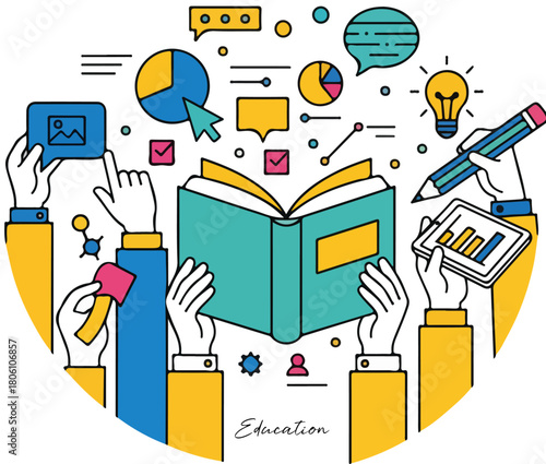 Modern Education & Back to School Vector Illustration: A Creative Concept Featuring Distance Learning, Online Courses, and Academic Growth for Web Banners, Social Media, and Educational Marketing Mate