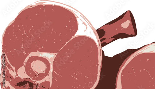 Illustration Featuring Three Uncooked Beef Shanks with Marbling on a White Background