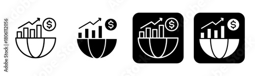 Global Economy Icon Line and Black Fill Style Collection