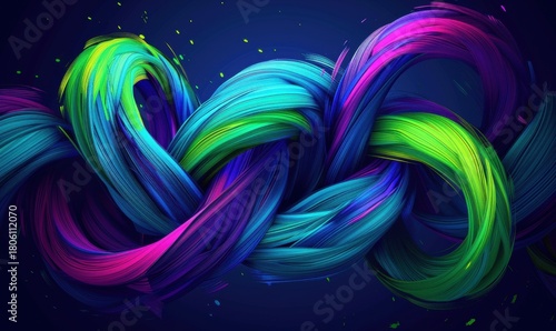 Abstract colorful fiber optic cable knot on dark blue background texture