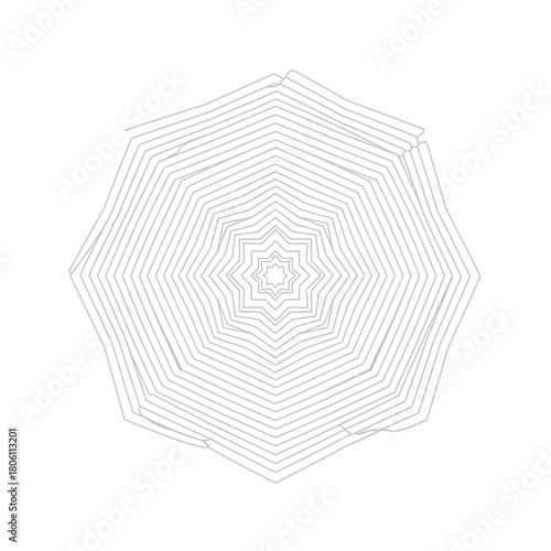 Concentric geometric star-like pattern with multiple layers of thin lines expanding outwards from a central point.