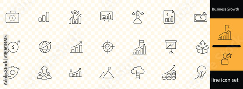 Growth and success icons for web and mobile app. Growth profit, career progress, business people, strategy, coaching, tutorship, success 