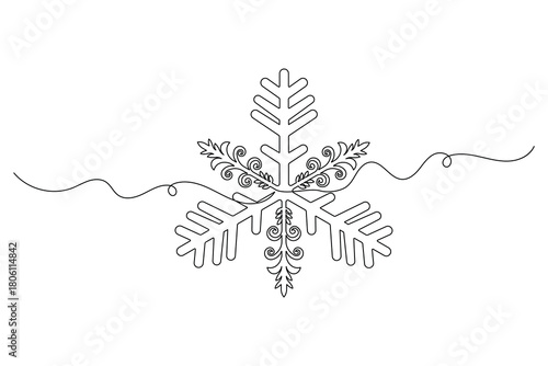 snowflakes minimalist one line drawing of winter for christmas outline vector