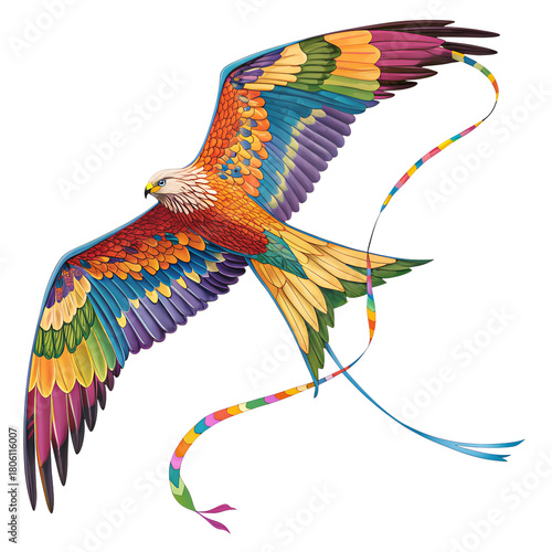 A colorful bird with long tail isolated on a transparent background