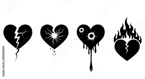 Broken heart symbols of sadness and loss