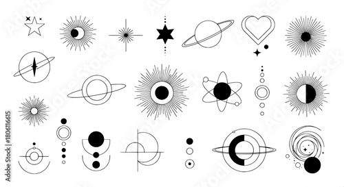 Celestial symbols mystic line art collection